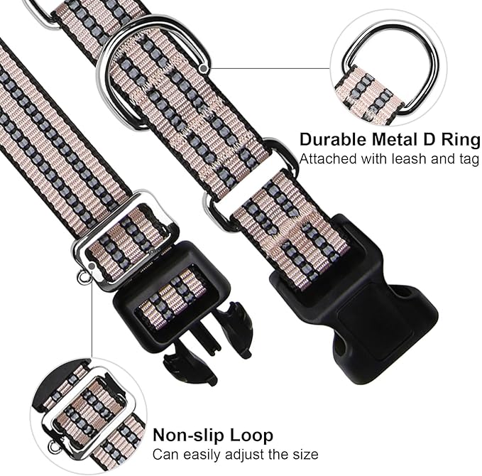 Martingale Dog Collar, Adjustable Nylon Reflective Collar with Quick Release Buckle (Pink Ivory, Medium)