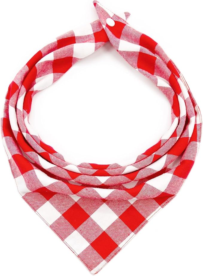 Christmas Plaid Dog Bandana with Button, Fall Dual Layer Scarf Soft Cotton Triangle Bib Girls and Boys Kerchief Adjustable Accessories for Small Medium Large Extra Large Dog Puppy Pet Cat