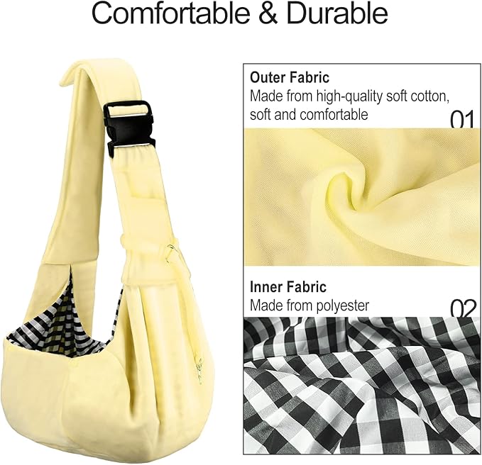 PETLOFT Reversible Dog Cat Sling Carrier, Small Dog Carrier, Adjustable Dog Sling, Hands Free Cross Body Carrier with Collar Hook for Dog/Cat/Bunny up to 11lb (Beige)