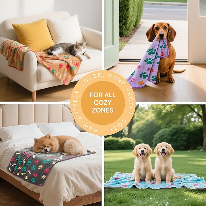 Luciphia 1 Pack 6 Dog Blankets Cat Soft Fluffy Fleece Pet Blanket Warm Cute Print Design Puppy Kitten Doggy Bone Medium(30"x20")