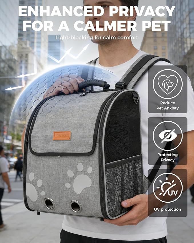 Cat Carrier Backpacks for Kitty Small Dog up to 15 lbs, Lightweight and Foldable Dog Backpack Carrier with Breathable mesh for Travel, Walking, Hiking, Camping and Vet (Grey)