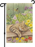 Sleeping Cat Garden Flag Double Sided Home Decorative, Spring Summer Garden Flag Lawn Yard House Outdoor Decor 12 x 18 inch
