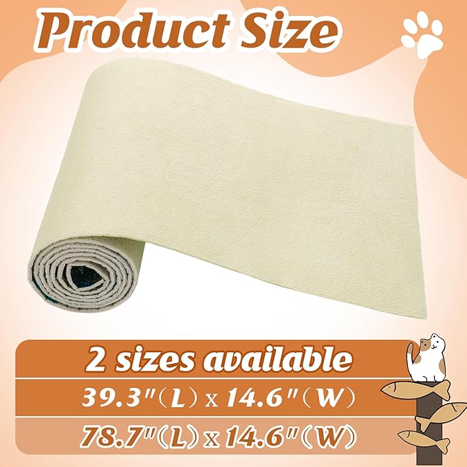78.7''x14.6'' Trimmable Cat Scratch Furniture Protector - Climbing Self-Adhesive Cat Scratching Pad Mat, Couch Protector from Claws for Scratch Post Cat Tree Shelves Wall, Beige