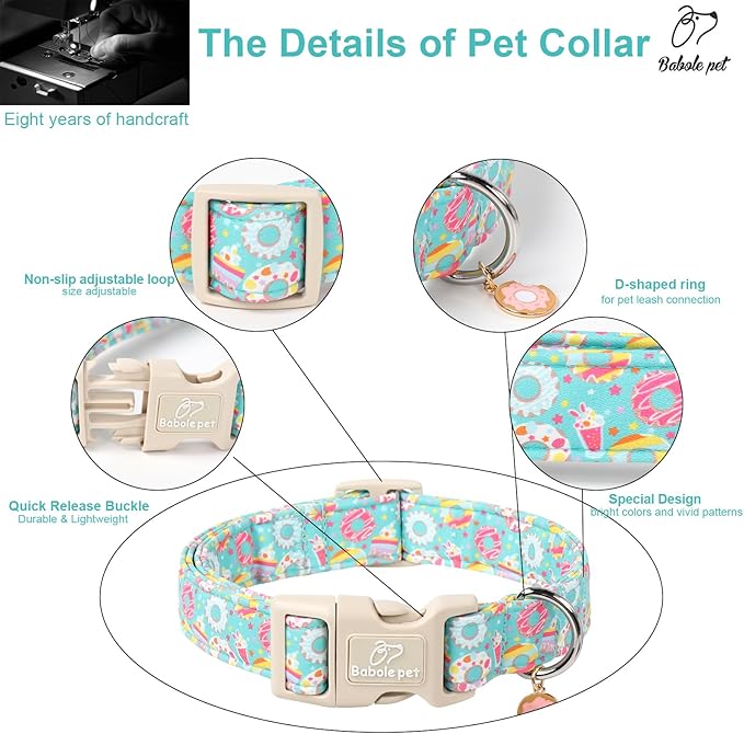 Adjustable Summer Dog Collar, Cute Mint Dessert Dog Collars for Giant Large Dogs, Lightweight Quick-Release Buckle Collar for Boy&Girl Dogs XL