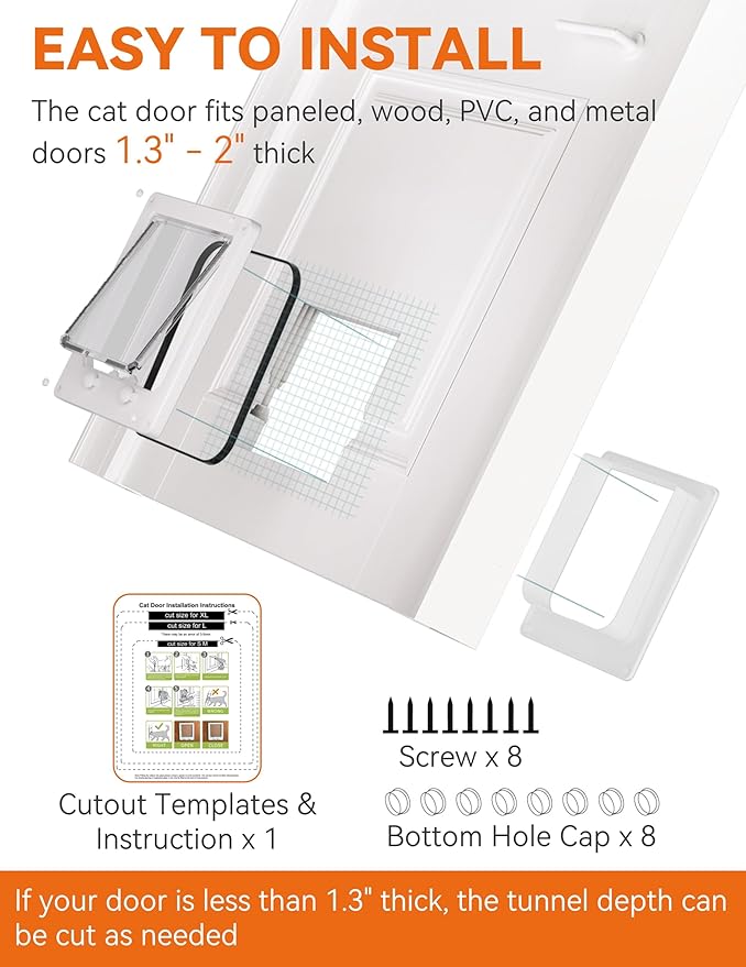 LIBBEPET Cat Door Interior Door, Indoor Cat Doors, Medium Pet Doors for Cats Up to 13 lbs(Frame Size 7.5" x 8.7"), Upgraded 4 Way Locking Kitty Door for Interior & Exterior Doors, Easy to Install