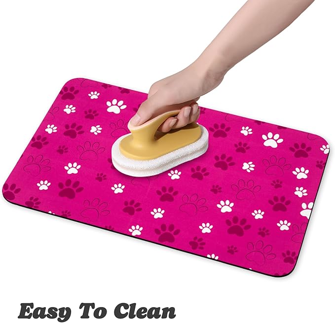 Dog Food Mat, Absorbent Water Bowl Mats Cat Pet Feeding Placemats Pink 17 * 30 inch