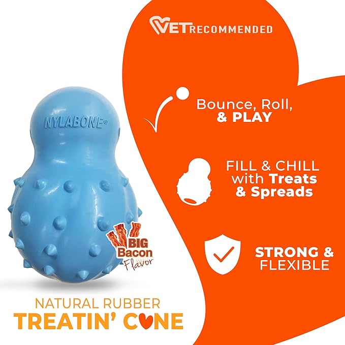 Nylabone Treatin' Cone Strong Stuffable Chew Toy for Dogs, Natural Rubber Fillable Treat Toy, Treat Dispensing Dog Toy, Bacon Flavor, X-Large - 50+ lbs, 1 Count