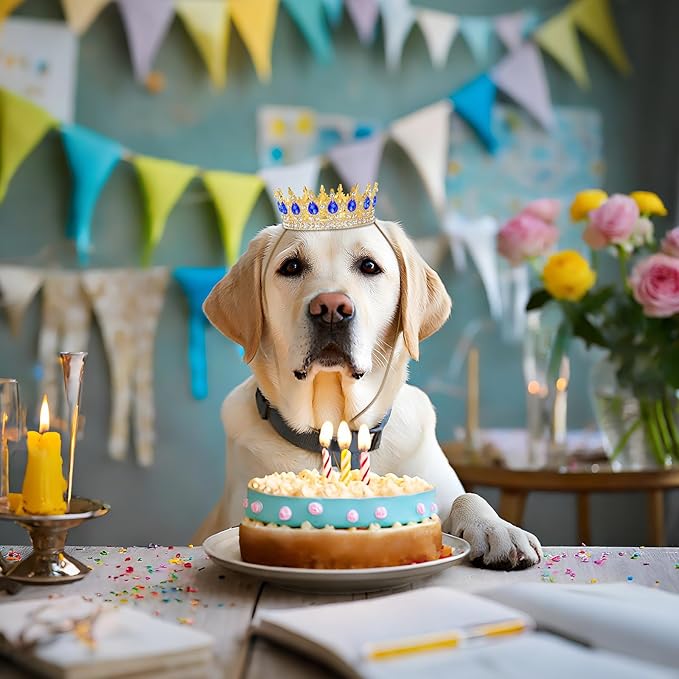 Abbylike Pet Rhinestone King Crown, Queen Crown for Birthday New Year Costume for Small Dog Cat Cosplay Party Accessories Adoption Celebration Wedding Birthday Photos Prop Costume(Blue,Large)