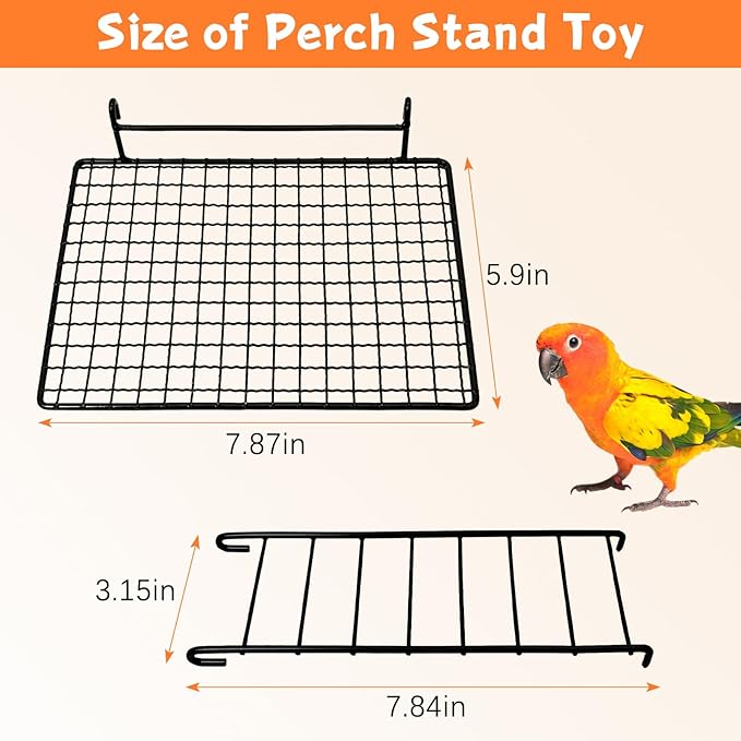 BNOSDM Stainless Steel Grid Platform for Parakeet 4 PCS Bird Perches Platform Parrot Stand with Climbing Ladder Bird Cage Accessories for Small to Large Birds (L)