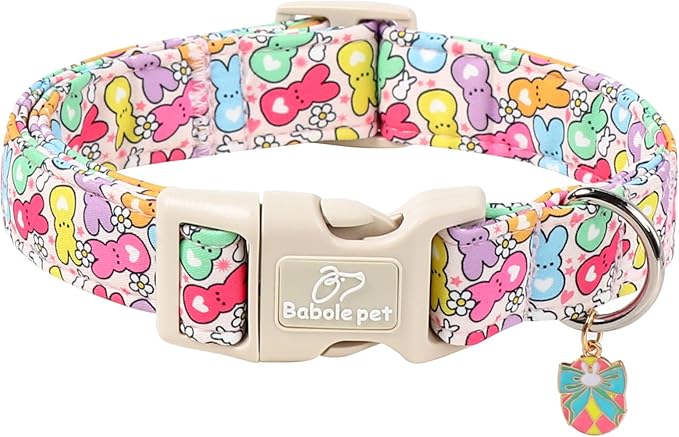 Easter Dog Collar for Giant Large Dogs - Colorful Bunny Print Easter Collar for Male Female Dogs, Lightweight Adjustable Spring Holiaday Dog Collars with Quick Release Buckle XL