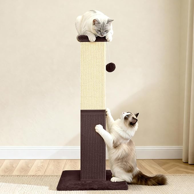 Cat Scratching Post, 32 Inch Cat Scratching Post for Large Cats, Cat Scratcher with Nature Sisal, Cat Scratch Post for Indoor Large Cats and Kitten, Brown