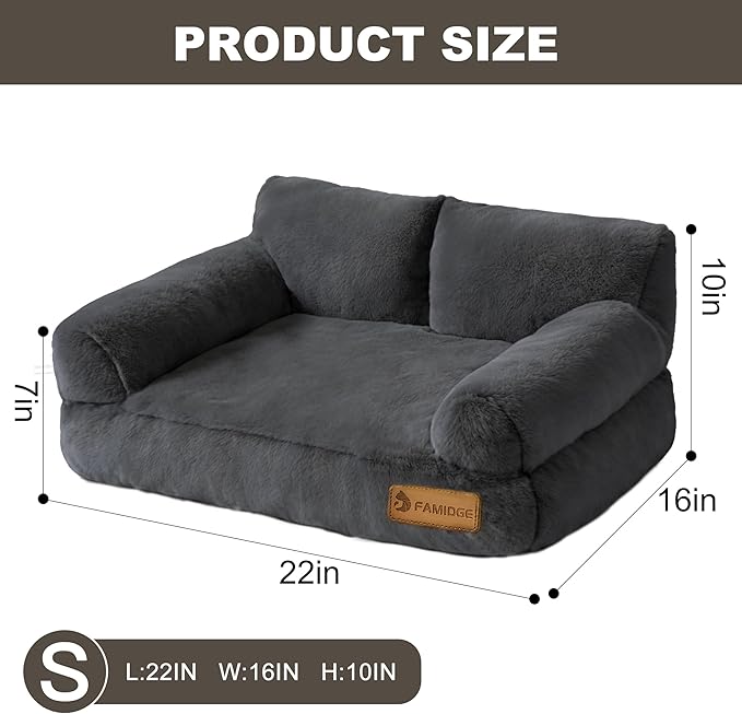 Cat Couch Bed - Cat Bed for Indoor Cats, Calming Pet Sofa Puppy Sleeping Bed with Removable Washable Cover, Cute Dog Couch and Kitty Lounge Chair for 12lbs Cats & Small Dogs(Dark Grey)