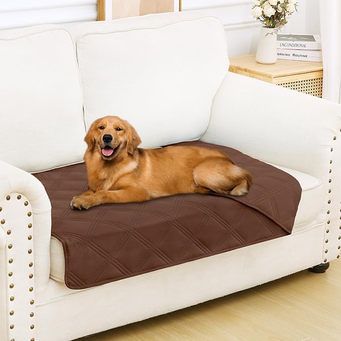 Smiry Waterproof Dog Bed Cover Blanket 30x53, Soft Reversible Pet Blanket, Washable Leakproof Cats Dogs Couch Cover for Sofa, Couch, Furniture, Brown/Brown