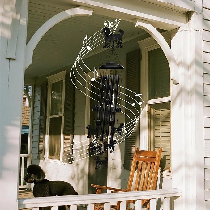Poodle Wind Chimes for Garden, 34.6 Inch Weather-Resistant Metal Windchime with 4 Aluminum Tubes, Pet Memorial Gift for Dog Lovers, Patio & Yard Deco