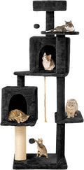 56-Inch Cat Tree for Large Cats, Multi-Level Cat Tower with 2 Condos, Sisal Scratching Posts & Hanging Toys – Sturdy Cat Furniture for Indoor Cats, Space-Saving Design (Easy Assembly), Black