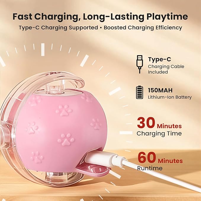 Rocfish Durable Interactive Cat Toys for Indoor Cats, Smart Automatic Cat Chase Ball Toy, Upgraded Speedy Tail Kitten Toy for Bored Indoor Adult Pets (New Pink)