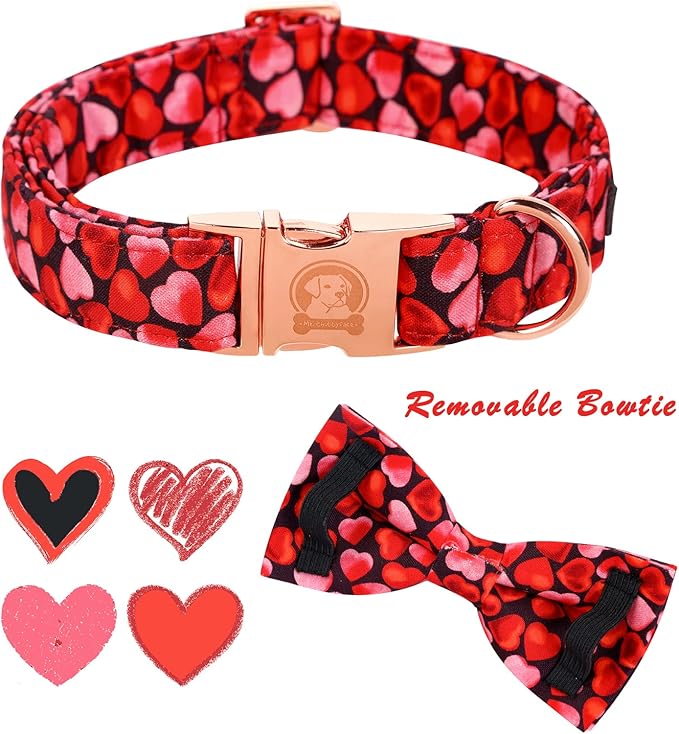 MR. CHUBBYFACE Valentines' Dog Collar with Bowtie Pink Love Pet Collar, Cute Adjustable Puppy Collar for Small Medium Large Dogs