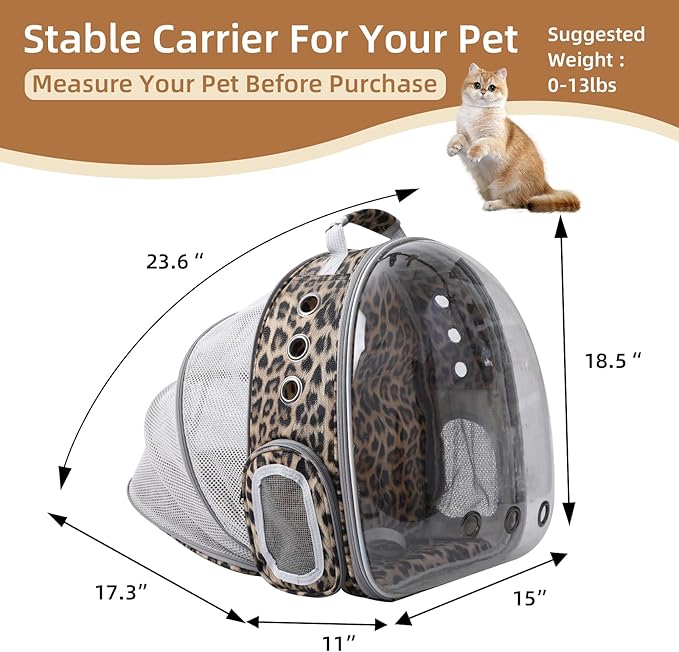 Cat Backpack Carrier Back Expandable Bubble Pet Carrier Backpack for Large Cat, Kitten and Dog, Designed for Hiking, Travelling and Outdoor Use (Back Expandable-Animal)