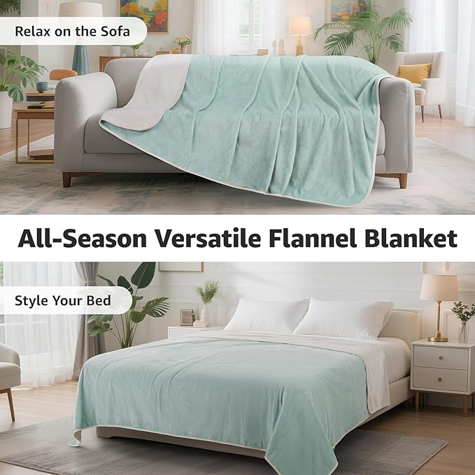 LOOBANI Waterproof Blanket for Bed: Reversible Soft Flannel Queen Bed Blanket 80" x 90", Waterproof Dog Blankets for Large Dogs, Spill-Proof Cover for Furniture Protection, Movie Time, Green