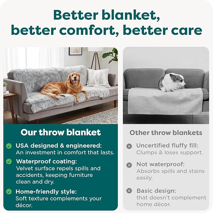 Furhaven Waterproof Throw Blanket for Dogs & Indoor Cats, Washable - Shaggy Plush Calming Long Faux Fur & Velvet Dog Blanket - Gray, Medium
