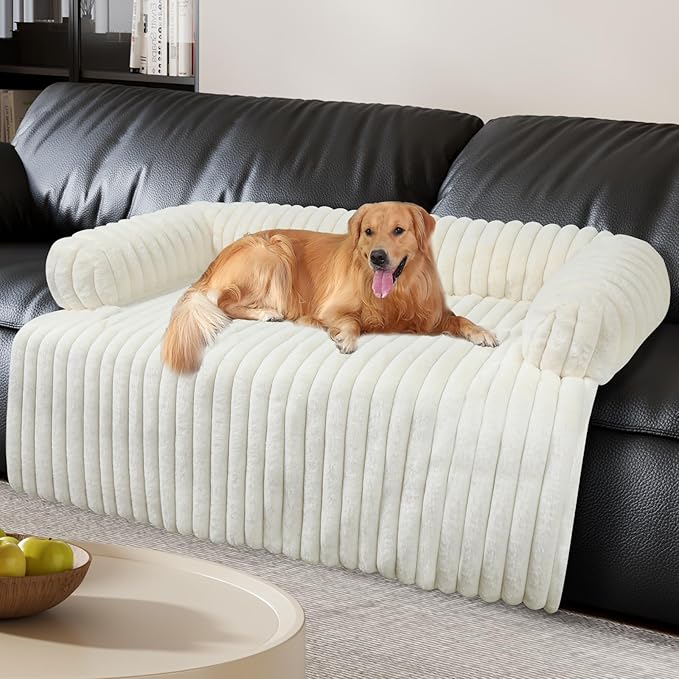 Wn's Day Luxurious Dog Couch Bed, Washable Calming Dog Couch Cover, Removable Couch Protector for Dogs, Waterproof Sofa Bed, Pet Bed Mats for Couch, Pet Couch Covers for Sofa(White, XXL)