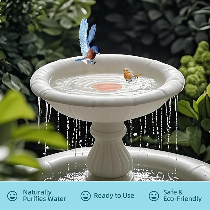 Bird Bath Copper Disk – 99.99% Pure Copper Water Cleaner, 1 mm Thick with Stable Triple-Point Support, Safe Natural Solution for Outdoor Birdbaths Bowls, All-Season Use,Bird,1pcs