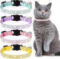 Weewooday 4 Pieces Rhinestones Cat Collars Breakaway Cat Collar with Bell Bling Pet Accessories with Soft Velvet, 4 Colors(XS,Purple, Blue, Gold, Pink)