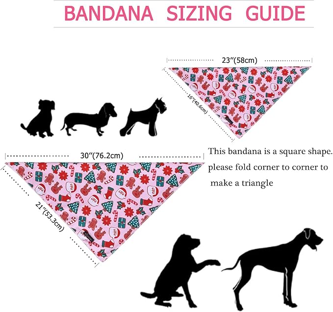 ARING PET Christmas Dog Bandanas, Pink Santa Claus Reindeer Gingerbread Man Christmas Tree Holiday Pet Bandana Scarf Triangle Bibs for Puppy Small Medium Large Boy Girl Dogs Cats-L