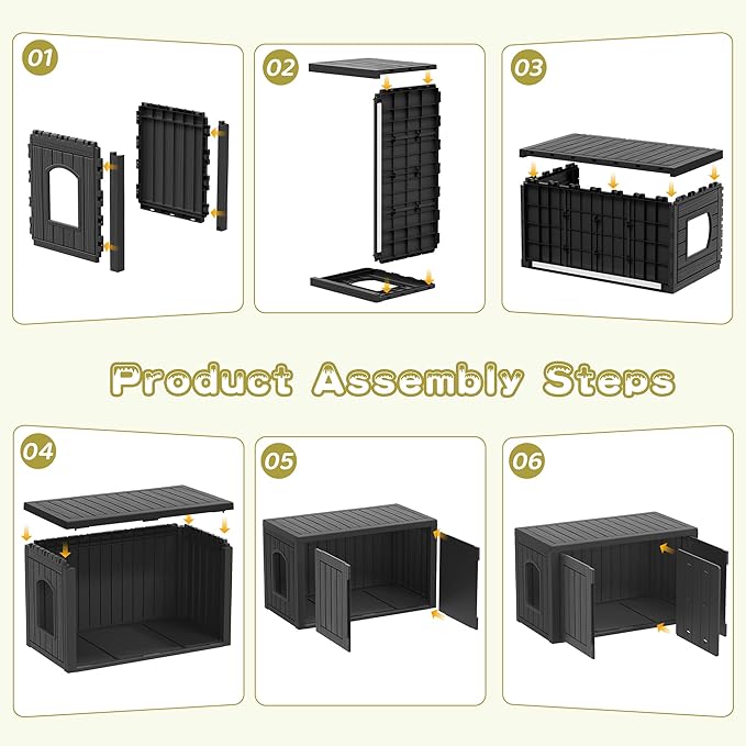 Cat Litter Box Enclosure, Hidden Enclosed Litter Box Furniture with Adjustable Partition, Multi-Functional Outdoor Cat House, Side Table, Easy to Clean, Dark Black