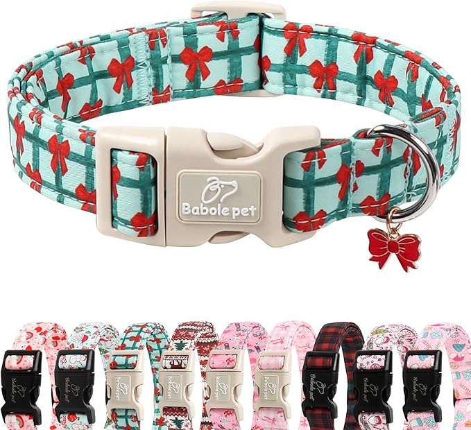 Christmas Dog Collar for Puppy Small Dogs - Cute Festive Plaid with Red Bow Christmas Collars for Dogs, Soft Adjustable New Year Dog Collars with Quick Release Buckle XS