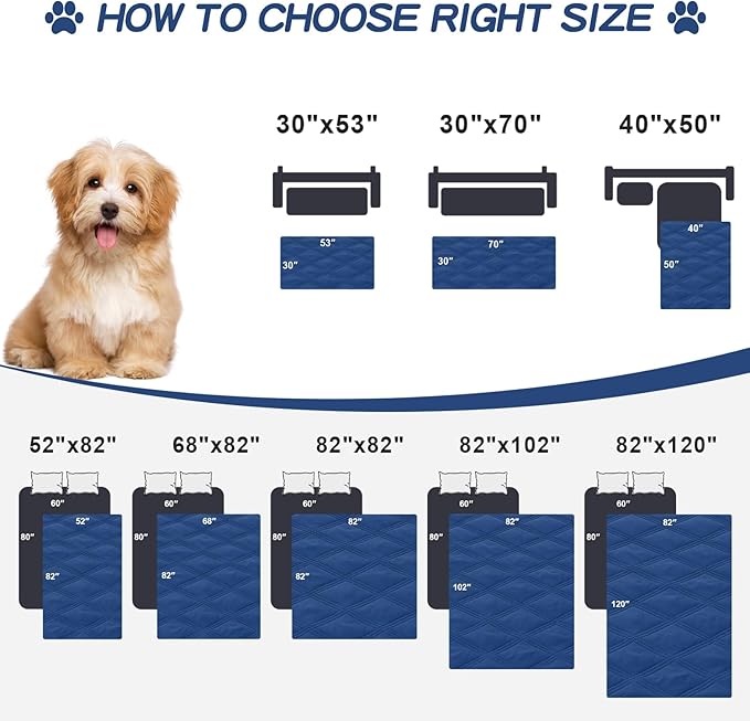 Smiry Waterproof Dog Bed Cover Blanket 68x82, Soft Reversible Pet Blanket, Washable Leakproof Cats Dogs Couch Cover for Sofa, Couch, Furniture, Navy/Blue