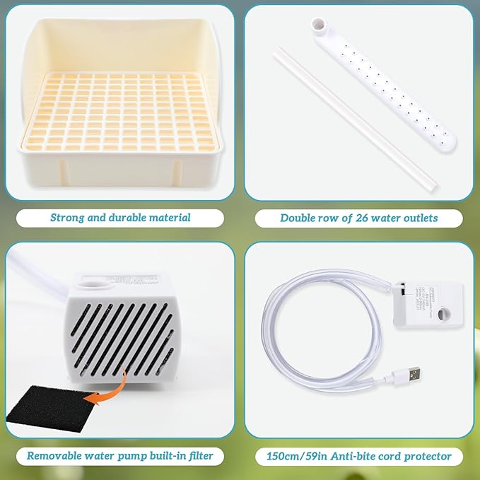 Automatic Bird Bath with Pump, Parrot Bathtub with Anti-Bite Cord Protector, USB Electric Large Bird Bathtub Circulating Water Bird Shower for Parakeet Cockatiel African Grey Lovebird(Beige)