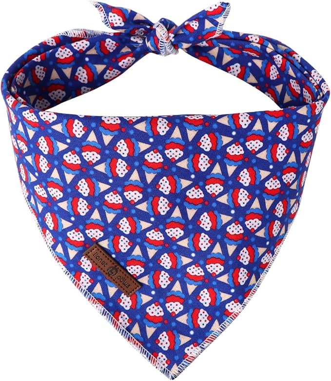 Lionet Paws Cotton Dog Bandanas, Comfortable Blue Red Sundae Dog Bandana Scarf,Birthday Scarves for Medium Large Dogs Pets