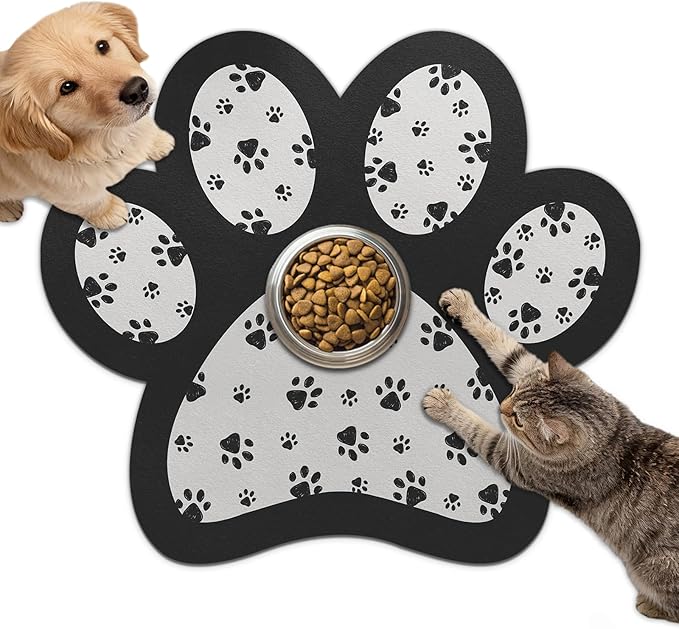 Dog Food Mat for Bowls, Absorbent Quick Dry Dog Cat Mats for Food and Water, Non-Slip Backing Pet Mat Pet Supplies - Black 15.74 inch