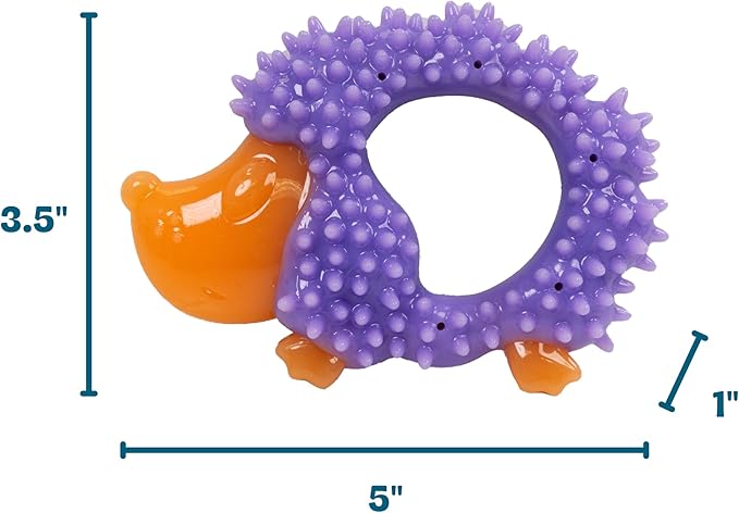 Outward Hound Pupstages Cutie Chewies Hedgehog Dental Dog Chew Toy — Multi-Textured, Massages Gums, Floats & Bounces for Teething Puppies & Small Dogs, 5" x 3.5" x 1"