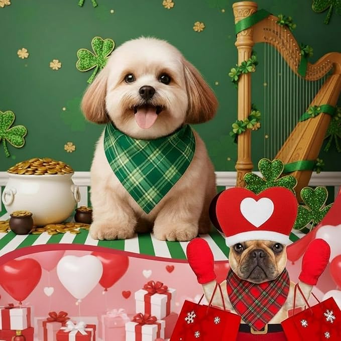 Abbylike 50 Pcs St. Patrick's Day Dog Bandanas Bulk Green Plaid Bandanas for Dogs Triangle Kerchief Bib Scarf for Pet Irish Holiday Costume Photo Props Accessories (19.7 x 13.8 x 13.8)