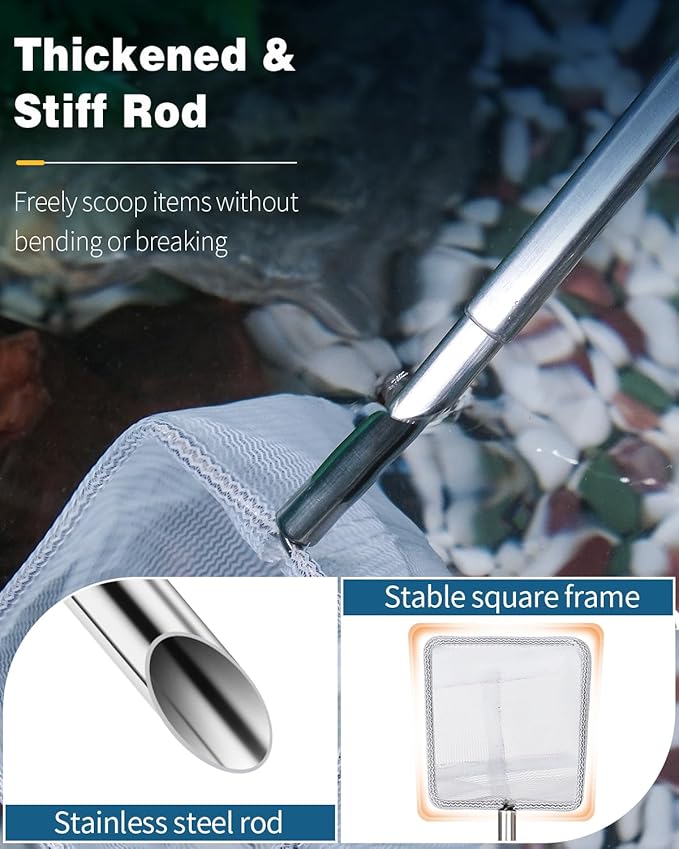 Pawfly 2 Inch Aquarium Shrimp Net with Extendable Stainless Steel Handle, Tiny Fish Tank Net for Shrimp Baby Fish or Food Residue Debris, Soft Round Fine Mesh