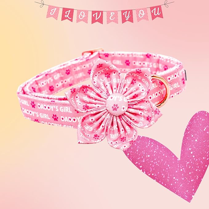 Lionheart glory Valentine's Day Dog Collar with Flower Dog Collars Pink Collars for Small Dogs, Spring Pet Puppy Collar Flowers