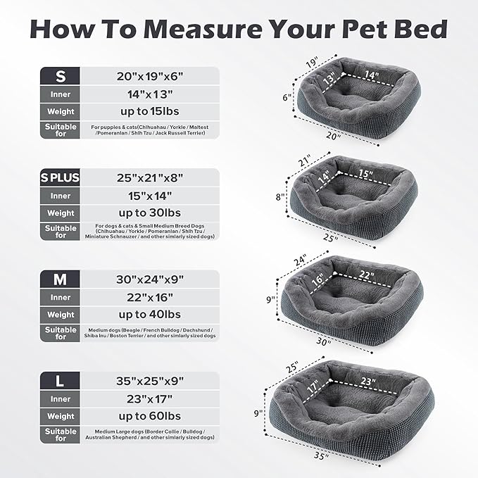 INVENHO Small Dog Bed for Small Dogs, Cat Beds for Indoor Cats Washable, Orthopedic Dog Bed, Warming Soft Calming Sleeping Puppy Bed Durable Pet Bed with Anti-Slip Bottom S(20"x19"x6") (Pack of 2)