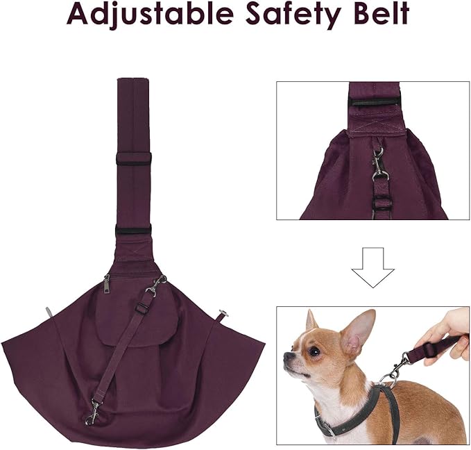 SlowTon Dog Carrier Sling - Thick Padded Shoulder Strap Adjustable Dog Carriers for Small Dogs, Puppy Carrier Purse for Pet Cat with Front Zipper Pocket Safety Belt Machine Washable, WR, L