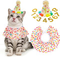 SCENEREAL Cat Birthday Hat & Scarf Costume Set, Pet Birthday Party Supplies - Kitten Bandana Bib Holiday Outfit Decorations Accessories for Big Cats Puppy Small Dogs Pet Animals