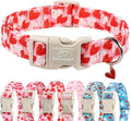Valentines Dog Collar for Small Dogs - Cute Pink Girl Dog Collar, Doodle Heart Pattern, Adjustable Valentine Dog Collars with Red Heart Charm S