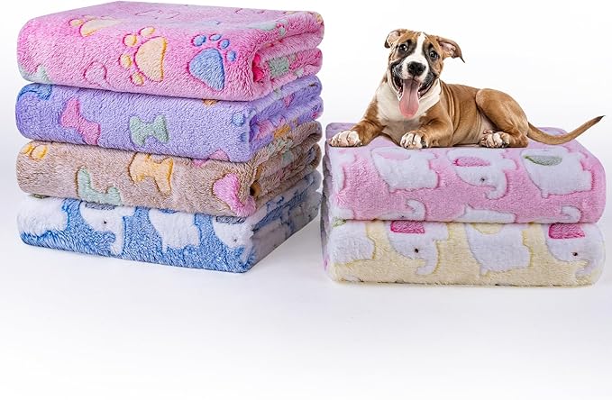 Dono 1 Pack 6 Dog Blankets, Soft Fluffy Fleece Pet Blanket Warm Sleep Mat Paw Print Design Puppy Kitten Throw Blankets Doggy Blanket for Dogs