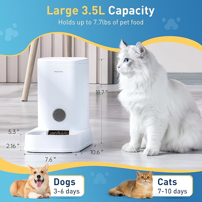 PAWGETHER® Gravity Cat Feeder, Self-Dispensing Dog Food Dispenser, Pet Food Station 1 Gallon/3.5L Capacity Automatic Pet Feeder Cat & Dog Food Bowl, Easy to Fill
