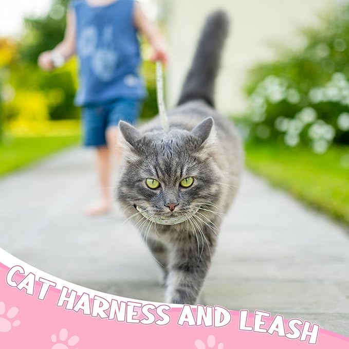2 Pack Floral Cat Harness and Leash, Escape Proof Adjustable Kitten Harness with Leash Collar, Lightweight Soft and Comfortable for Small Medium Cat Safe Walking and Travel