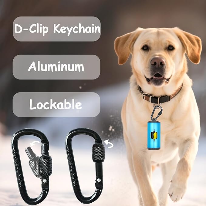 Metal Dog Poop Bag Holder 2-Pack w/Leash Clip|Durable Scratch-Resistant Aluminum|30 Bags+6 Accessories（Blue）