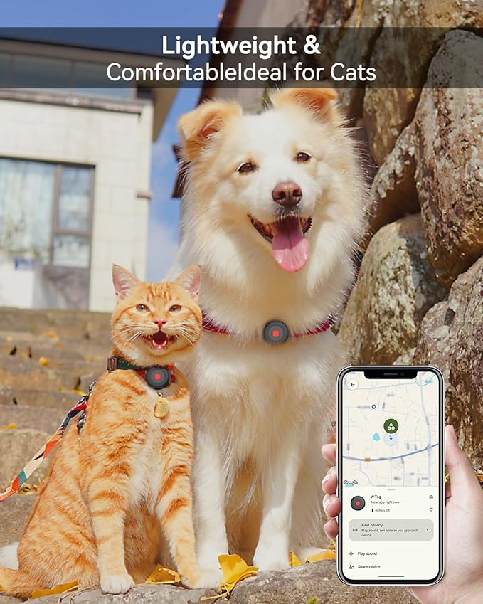 Bluetooth Dog Tracker Tag, Pet Tracker for Dogs with Silicone Collar Holder, Works with Apple Find My & Android Find Hub, IP67 Waterproof Anti-Lost Locator, White 1 Pack
