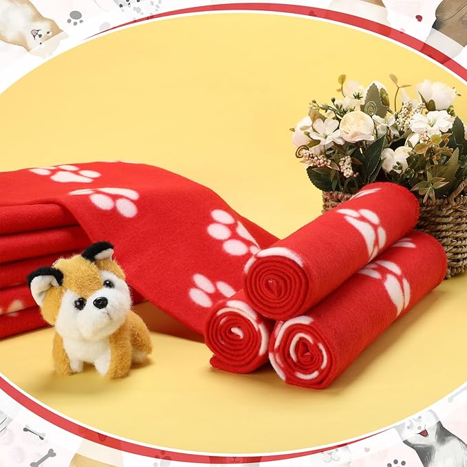 Tatuo 10 Pieces Pet Blankets with Paw Print Dog Cat Fleece Blankets Soft Warm Sleep Mat Pad Bed Cover for Kitten Puppy and Other Small Animals, 24 x 28 Inch(Passionate Color)