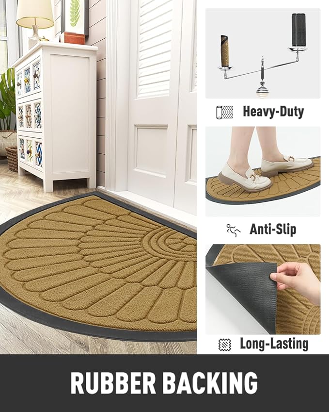 tchdio Door Mat Outdoor Indoor Entrance Doormat-Semicircular Durable Rubber Non Slip Front Door Mat for Outside Inside Entry Entryway Dirt Trapper WelcomeMat for Muddy Paws and Shoes-Yellow 24”x36”