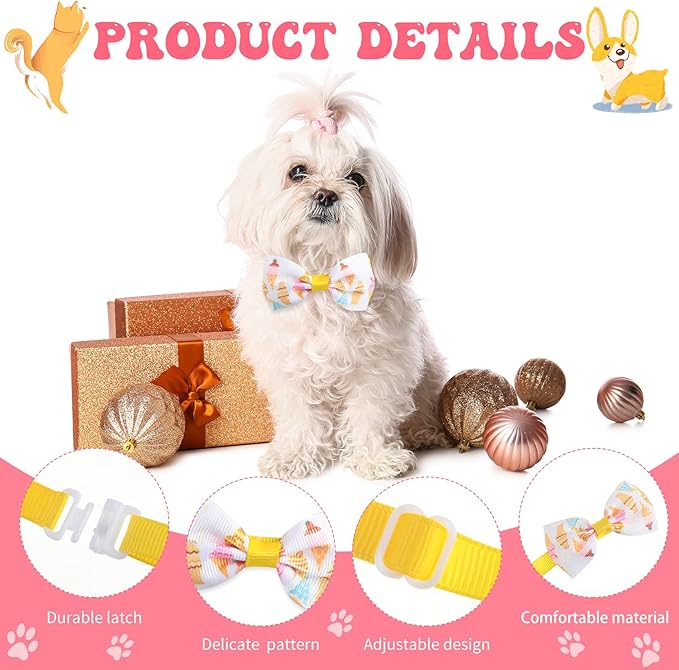 Reginary 100 Pieces Dog Bow Tie Collar Set Include 40 Dog Neckties, and 30 Puppy Bowties, 30 Collar Flowers, Adjustable Pet Ties Grooming for Small Medium Cats Pets Supply(Donut)